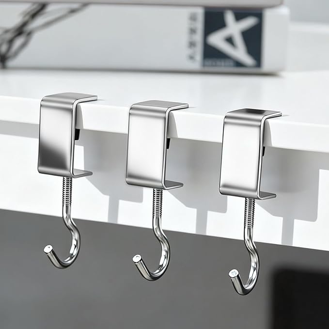 Heavy-Duty Desk Hook Table Clamp Hooks Hanging Bag Backpack, 6 Pcs Metal Rust-Resistant Shelf Hooks, Adjustable Desktop Mounting Hook (6 pcs)
