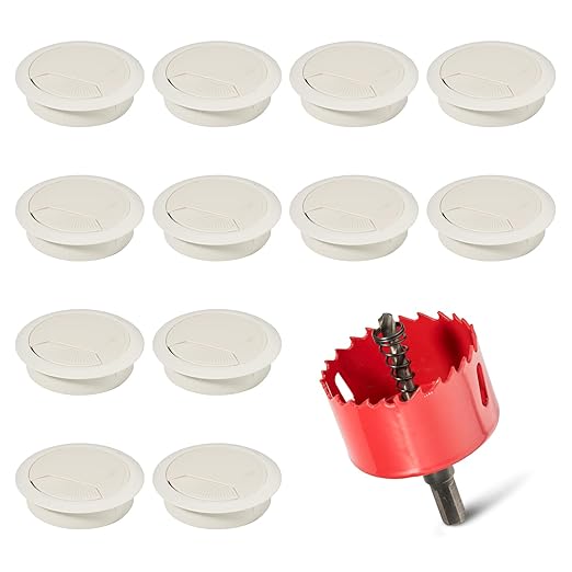 Desk Grommet 2 Inch (50 mm) 12 Pieces, Desk Hole Cover for Cables, Desk Wire Hole Insert, 2" Desk Hole Grommet, Cable Grommet, Desk Cord Hole Cover, Desk Cable Hole Cover with Hole Saw - White