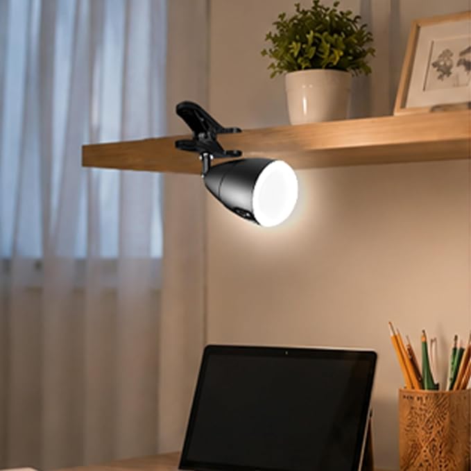 Clip on Light, Rechargeable Desk Lamp, 10 Brightness Levels, 3 Color Modes, 5000mAh Battery Operated, Cordless Reading Lamp with Clamp for Bed, Headboard, Bedside Table