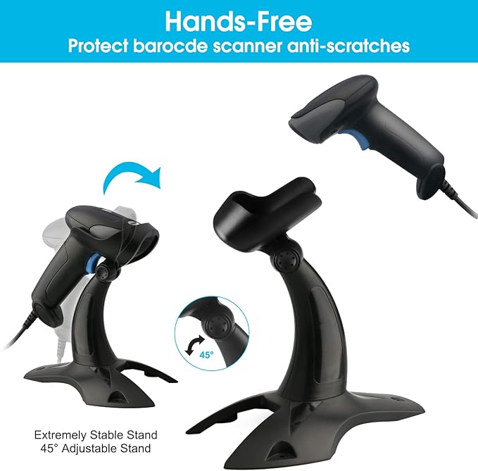 Sumicor 2D USB Barcode Scanner with Stand, Handheld 1D 2D QR Barcode Reader Support Mobile Payment Laptop Screen Scan Wired Bar Code Scanner for Supermarket Retail Store