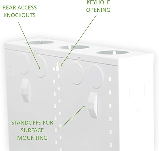 Legrand - On-Q 28-Inch Structured Wiring Enclosure with Screw-On Cover - in-Wall 20-Gauge Media Box with 2.5" Wire Pass Throughs & 2X Outlet Knockouts - Glossy White - EN2800