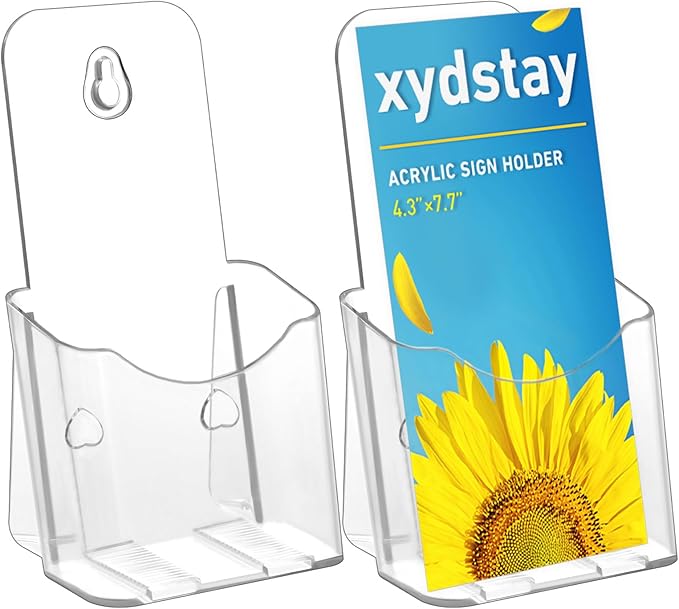 xydstay Acrylic Brochure Holder 4x9 Inches Slant Back Design, Clear Display Stand, Plastic Table Stand Sign Holder,Pamphlet Holder Flyer Holder,Display Stand,Table Signs Plastic Paper Holder for Office, Home, Store, 2 Pack