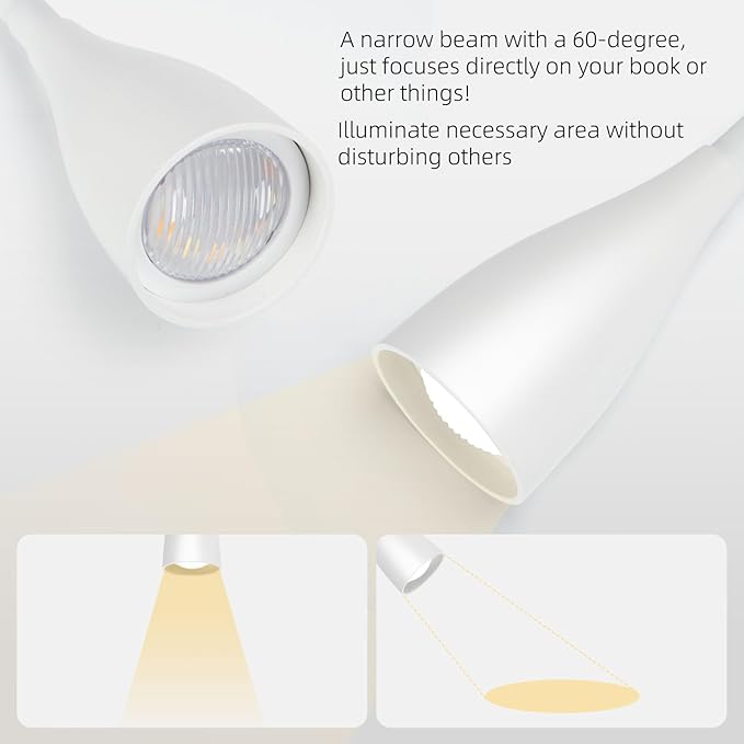 LED Wall Mounted Bedside Reading Light, 3 Color Modes,10 Brightness Dimmable, USB Charging Port, Adhesive Wall Lamp Night Light for Books in Bed, 360° Flexible Eye-Caring Bedroom Lighting White