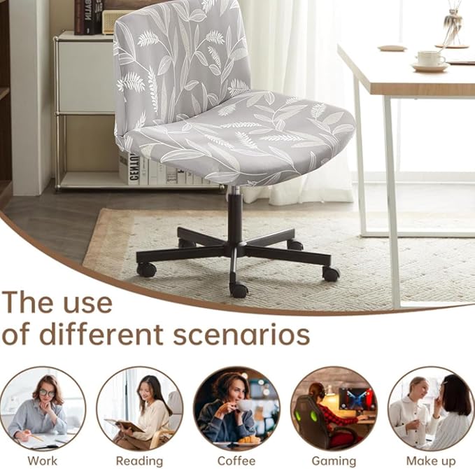 Levoberg Armless Criss Cross Office Desk Chair Cover Slipcovers Printed Vanity Desk Chair Covers Armless Cross Legged Wide Chair Covers Accent Mid Back Wide Swivel Task Chair Protector #14
