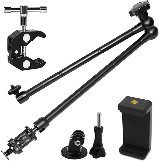 20" Magic Arm Clamp Kit with 1/4" & 3/8" Thread Clamp,Adjustable Friction arm- Articulating arm,with/Phone Clip/Tripod Mount Adapter,for Action Camera/DSLR/LCD Monitor/LED Lights/Cell Phone