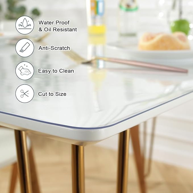 LovePads Clear Desk Mat 23.6 x 39 Inch, 1.5mm Thick Clear Table Protector, Waterproof Plastic Table Cover Protector, PVC Desk Protector Mat, Vinyl Desk Cover for Desktop, Coffee & Dining Table
