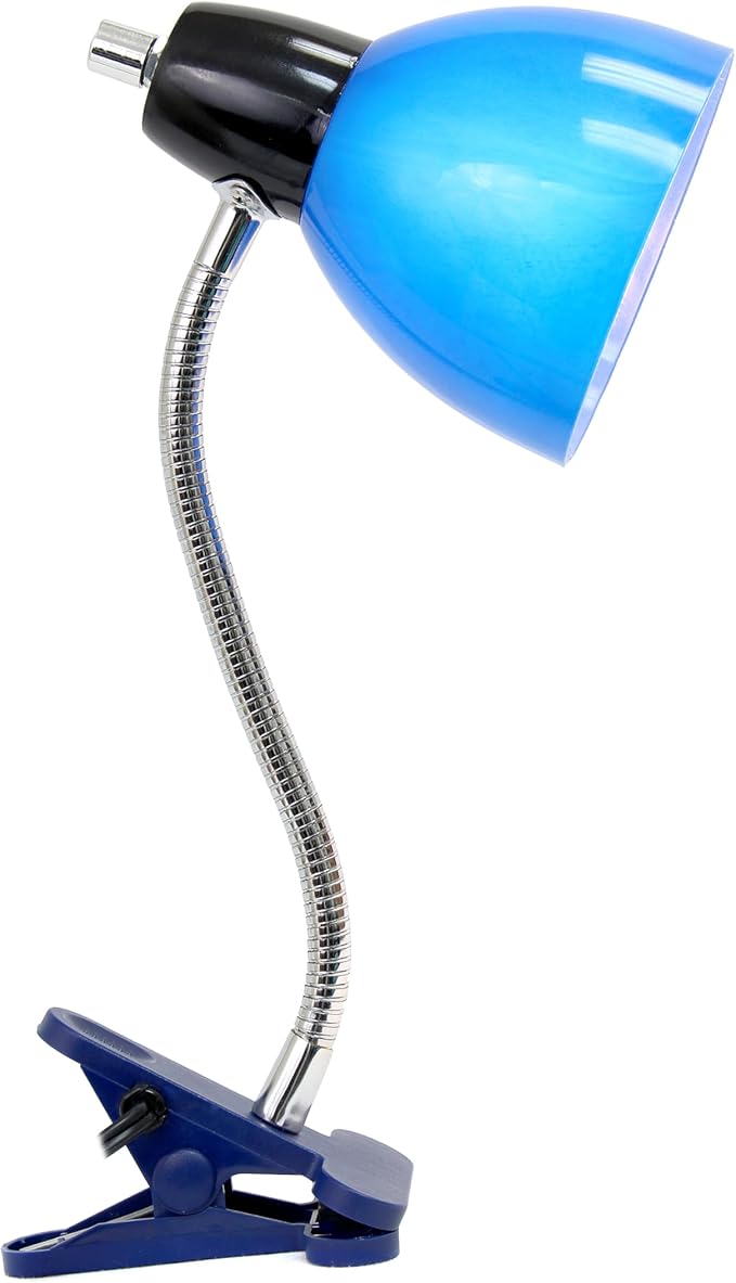 Simple Designs LD2014-BLU-LB 15.25" Adjustable Clip Lamp Light with LED Bulb, Blue