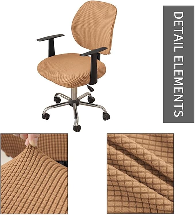 Sunnyway Stretchable Office Chair Seat Cover, Elastic Chair Slipcover with Tie Straps, Dining Chair Slipcover Machine Washable, Fits Seat Size 17.7"-21.7" (Brown)