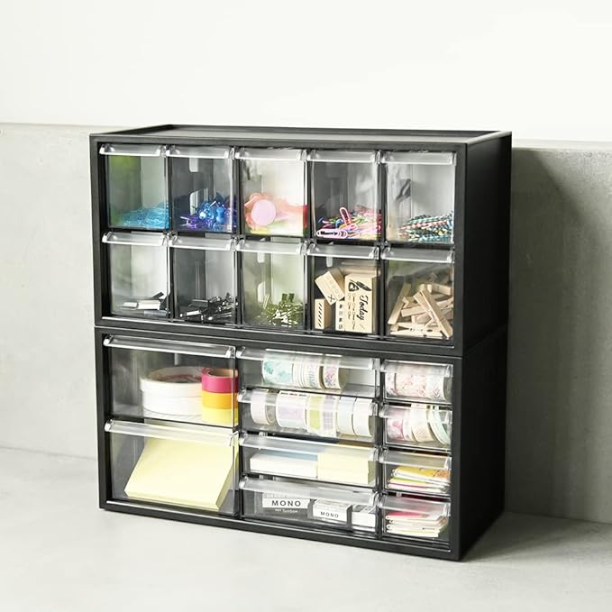 livinbox Plastic Desk Drawer Organizer w/10 Drawers, Clear Small Parts Storage w/Drawers, Arts, Craft, Medicine Vitamin, Teacher Toolbox, Stationary, Accessories, Dust-proof, Black A9-5244-BK