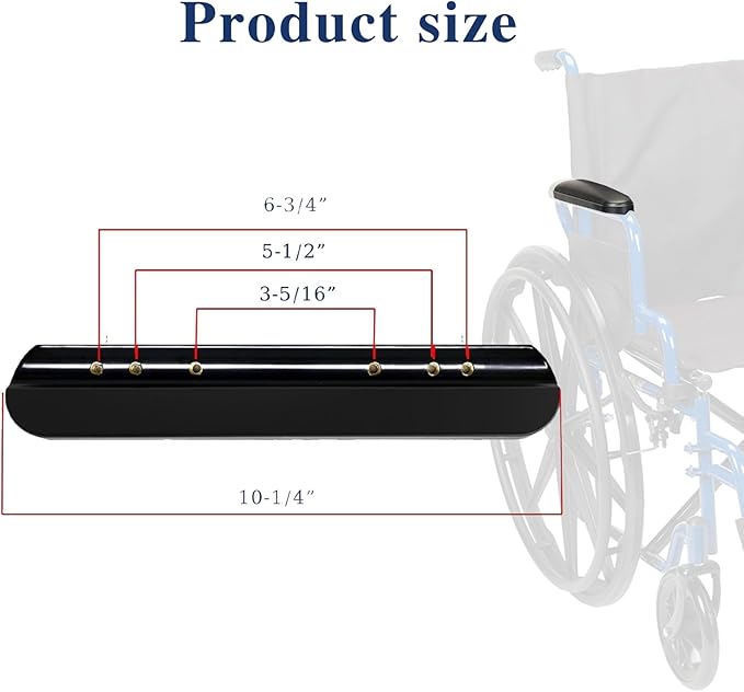 HMZ Full Length Padded Armrest Black 10-1/4" Long Wheelchair and Transport Chair arm Cushions, Black (1 Pair) Compatible with All Brands (10PCS 10-1/4")