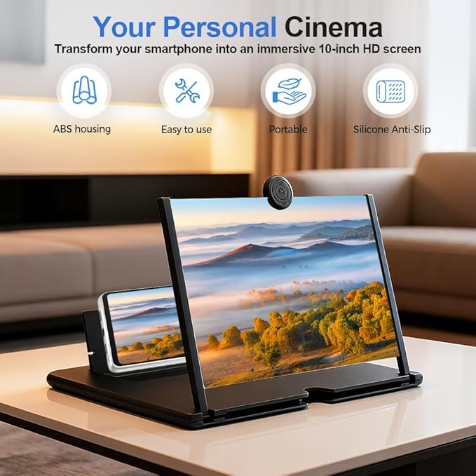 Mobile Phone Magnifier Screen, 3D HD Magnifying Projector Screen Enlarger for Movies Videos and Gaming, Foldable Phone Stand with Screen Amplifier, Compatible with All Smartphones (Red, 12inch)
