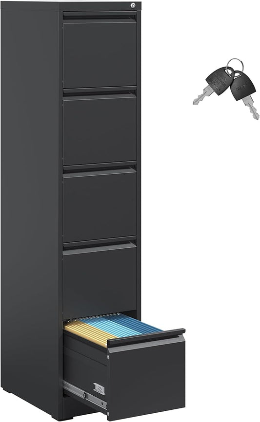 IKIMI 5 Drawer File Cabinet,Metal Filing Cabinets for Home Office,Vertical File Cabinet with Lock,Heavy Duty Metal Storage Cabinet for A4/Letter/Legal Size Files,Assembly Required