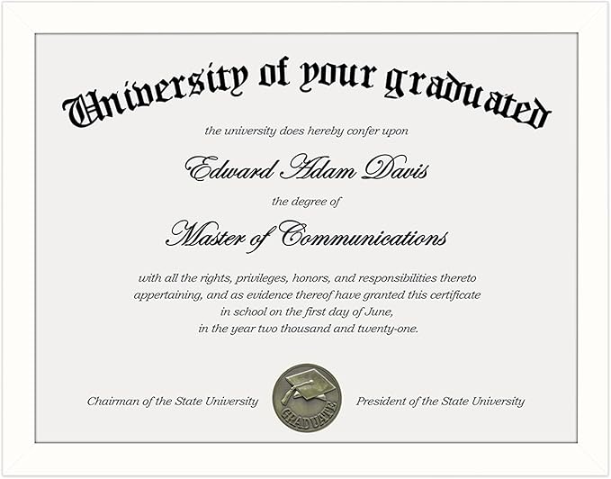 upsimples Certificate Frame with Clear Plexiglass, 8.5 by 11 Picture Diploma Document Degree Frames for Wall and Tabletop, White,1 Pack