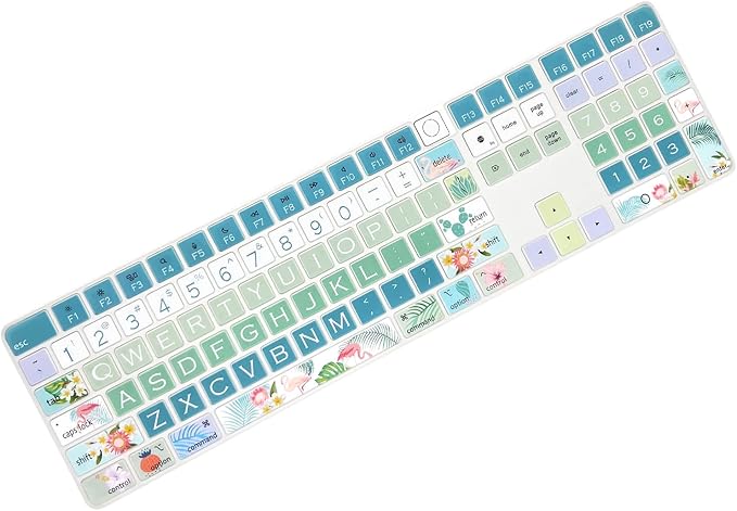 Keyboard Cover Skin for 2021 New Apple iMac Magic Keyboard (Model: A2520) with Numeric Keypad and Touch ID, Cute Printing Silicone Keyboard Protector, Flamingo