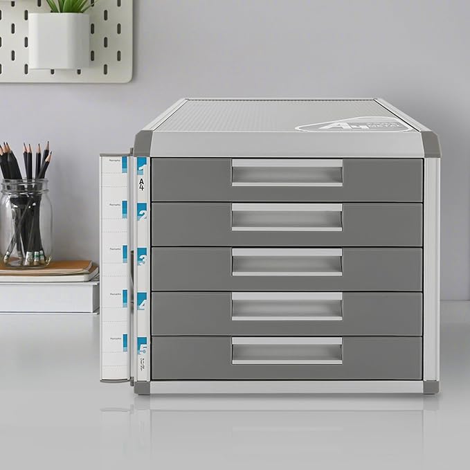 Desktop Drawer Organizer Lockable File Cabinet with Drawers Unit Office Desk Storage Organzier for Documents Papers Mail Notebooks Stationery (5-layer)