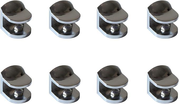 Wall Mounted Adjustable Shelf Brackets Shelf Clips Metal Clamps Holder Chrome for 6-10mm Glass Acrylic Wood (Set of 8)