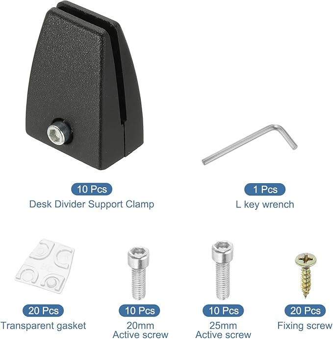 PATIKIL 10 Pcs Office Desk Partition Support Bracket, Aluminum Alloy Sneeze Guard Support Clamps Desktop Divider Clips for Offices Stores Counter Privacy Panel, Black