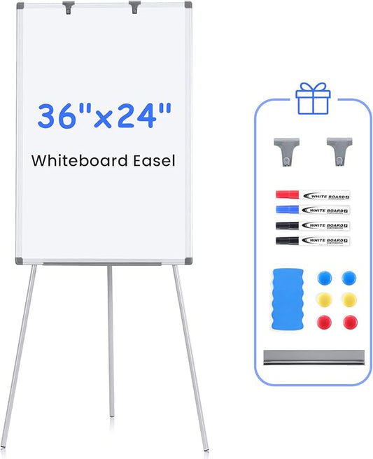 MAKELLO White Board with Stand, Portable Whiteboard Easel 3'x2' for Office Classroom Home School, Adjustable Height, Aluminum Frame, 36x24in