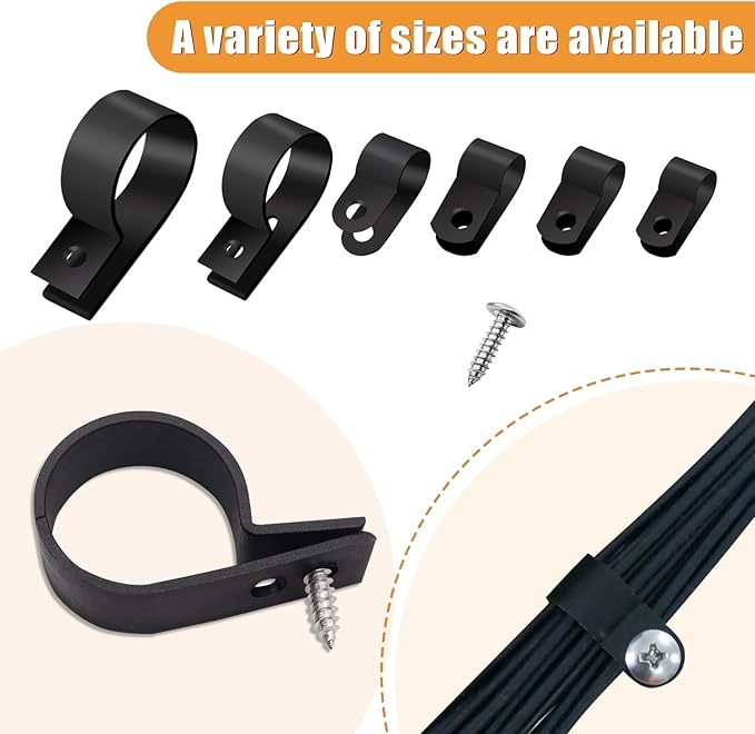 mankk 306PCS Cable Clips Wire Clips Assortment Kit Nylon Plastic R-Type Cable Clamps Wire Mounting Clips 6 Sizes 3/16'' 1/4'' 3/8'' 1/2'' 3/4'' 1'' with Screws for Cable Management