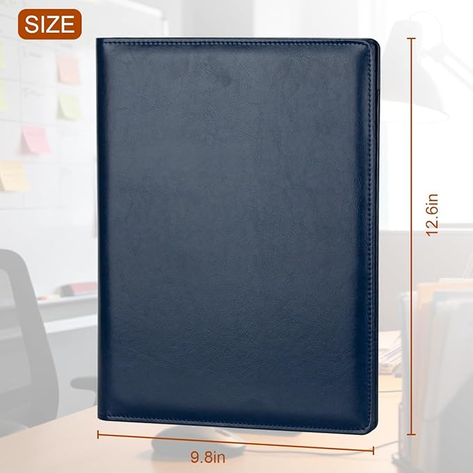 Padfolio Portfolio Binder, Faux Leather Folder, Resume Interview Legal Document Organizer, Letter Sized Writing Pad w/Business Card Holder, A4 Professional Folio for Office Conference (Blue)