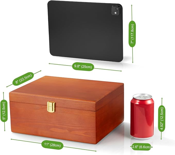 DRASTAR Wooden Keepsake Box, Large Acacia Storage Box with a Hinged Lid, Memory treasure box for Crafts and Photo Storage