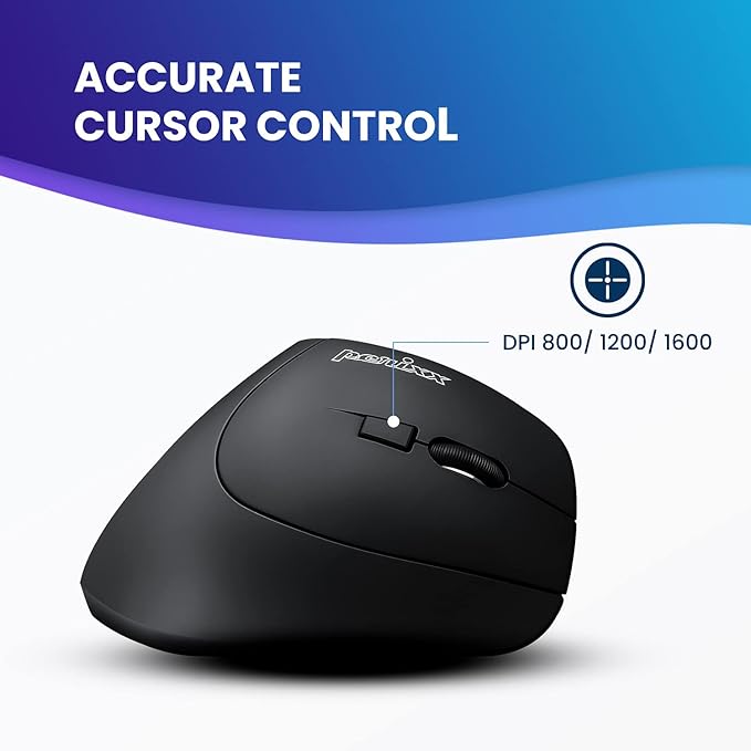 Perixx PERIMICE-715II Wireless Ergonomic Vertical Mouse - 2.4 G - 800/1200/1600 DPI - Right Handed Natural Ergonomic Vertical Design