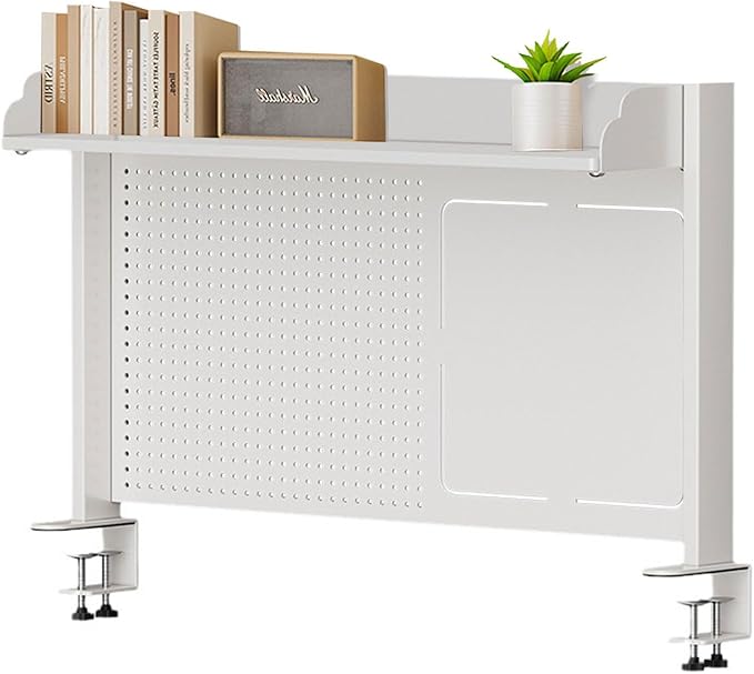 Clamp On Desk Organizer Shelf with Perforated Panels and Shelving Unit, Clamp-on Above or Under Desktop Storage Shelf for Office Home Dorm Desk