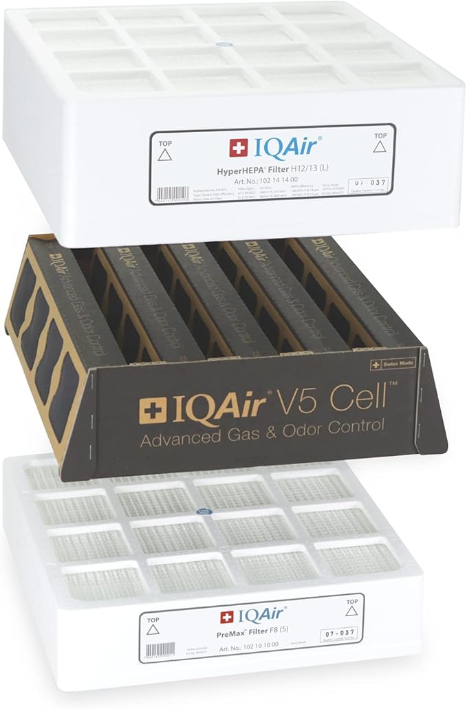 IQAir 3-in-1 Filter Bundle - Genuine Replacement Filters for HealthPro Plus System - PreMax Pre-Filter - V5 Cell Gas & Odor Filter - Patented HyperHEPA Filter - Swiss Made Filters for Air Purifiers