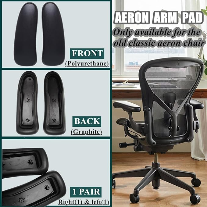 Chair Armrest Replacement, Arm Pad Caps Replacement for Herman Miller Classic Aeron Chair Graphite Black 1 Pair