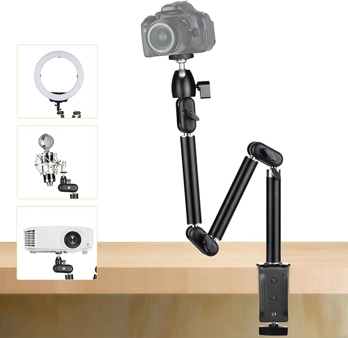 TARION Overhead Camera Desk Mount - 360° Flexible Articulating Arm with 3/8'' Screw and 1/4'' Screw Ballhead for DSLR SLR Mirrorless Cameras Projector Ring Light TKA01-M