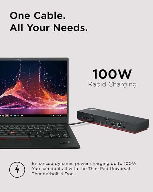Lenovo ThinkPad Universal Thunderbolt 4 Dock, 4 Displays, Dynamic Power Charging up to 100W, Black