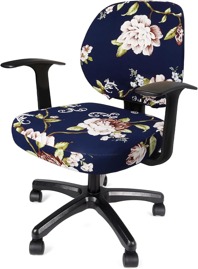 WOMACO Office Computer Chair Cover, Stretch Universal Rotating Rolling Desk Chair Slipcover, Stretchable Office Chair Seat Protector (Peony)