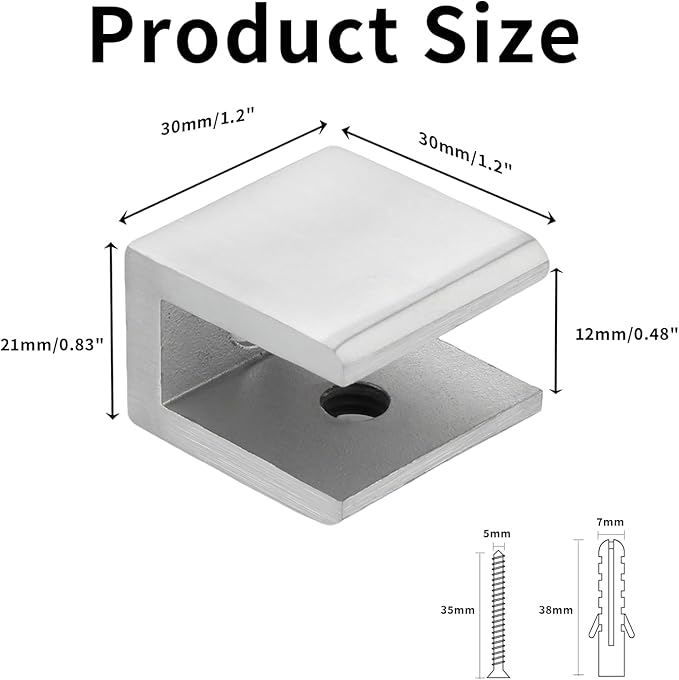Alise Glass Shelf Brackets 4Pcs, Adjustable Shower Glass Clamps, Heavy Duty Clamp Holder, SUS304 Stainless Steel Brackets for 8-12mm Shower Shelf Bracket and Wall-to-Panel Connection, Brushed Nickel