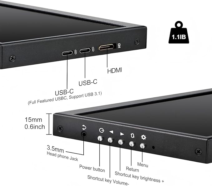 12.3 Inch Secondary Monitor, IPS Stretched Bar LCD Travel Display 1920 * 720 HDMI USBC, Mini Portable Monitor Metal Material for Laptop Computer Windows Aida64 GPU CPU RAM Monitoring,Built-in Speaker
