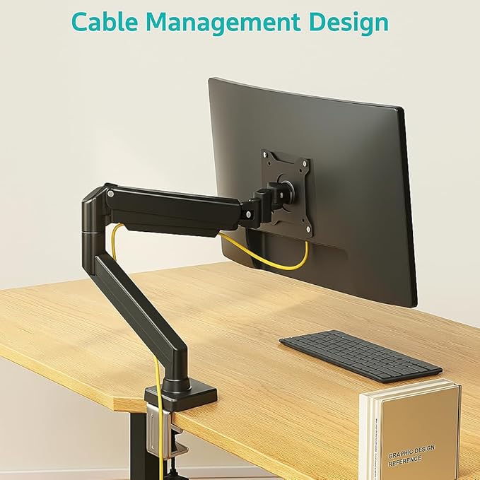 ArcadeX Single Monitor Mount, 13 to 32 Inch Gas Monitor Arm, Adjustable Stand, Vesa Mount with Clamp and Grommet Base - Fits 4.4 to 22lbs LED Computer Monitors (Black)