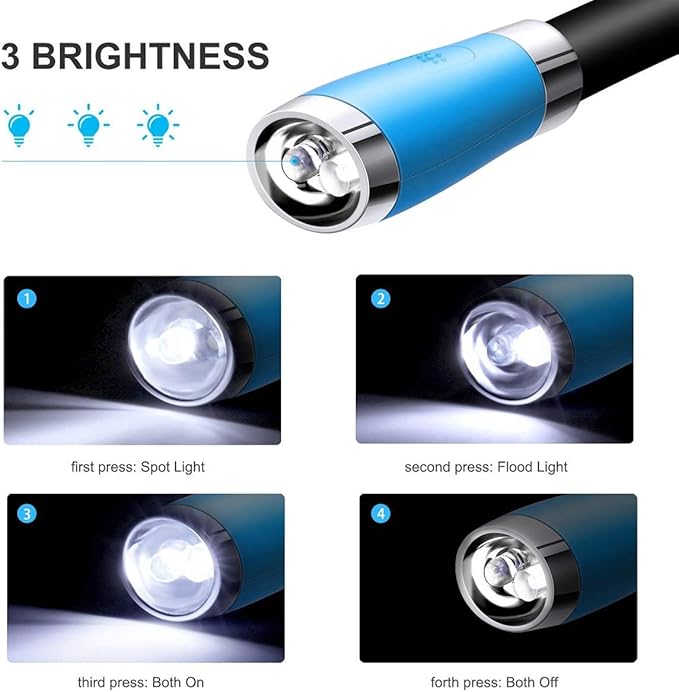 Book Light, Neck Reading Light, USB Rechargeable, Hands Free, 4 Super Bright LED Bulbs, 3 Adjustable Brightness, Best for Reading in Bed, Knitting, Walking, Jogging, Mending in Night (Blue)