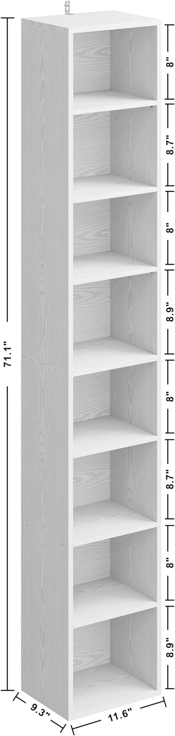 IRONCK Tall Narrow Bookshelf 8 Tiers, Compact Corner Bookcase, Floor Standing Display Storage Shelves 71 in Tall, Easy to Match for Living Room, Office, Study, Bedroom