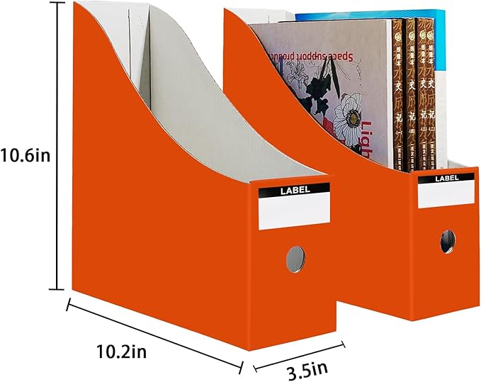 Limitliho Cardboard Magazine File Holder, Sturdy Book Bins for Classroom, Vertical File Folder Organizer, 10.6'' 10.2'' 3.5'' Inch Magazine Rack (Orange-Red, 24 Pack)