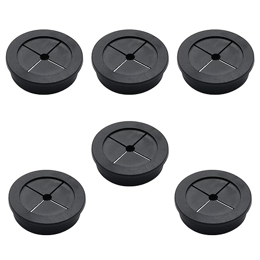 6 Pcs 40mm / 1-9/16 Inch Black Cable Cord Grommets, Rubber Desk Grommets for Table Computer Desk Wire Organizer TV Console and Other Furnitures Cover