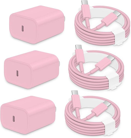 3 Pack AISNI Fast Charger Block Compatible with iPhone 17 16 15 Charger Fast Charging USB C Charger Long Type C Chargers Cord 6 FT for iP17 Air/17 Pro Max/16/15 Pro Max Series and Type C Device-Pink