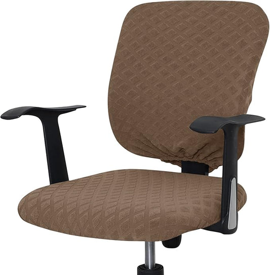 Office Chair Cover Universal Rotating Chair Slipcovers Stretch Removable Protector Computer Chair Seat Cover (Brown, Chair Seat Cover + Backrest Cover)