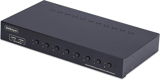 StarTech.com 8-Port DisplayPort KVM Switch w/1U Rack Mount Kit, 4K 60Hz DP 1.2, Push-Button/Hotkey Switching, TAA Compliant