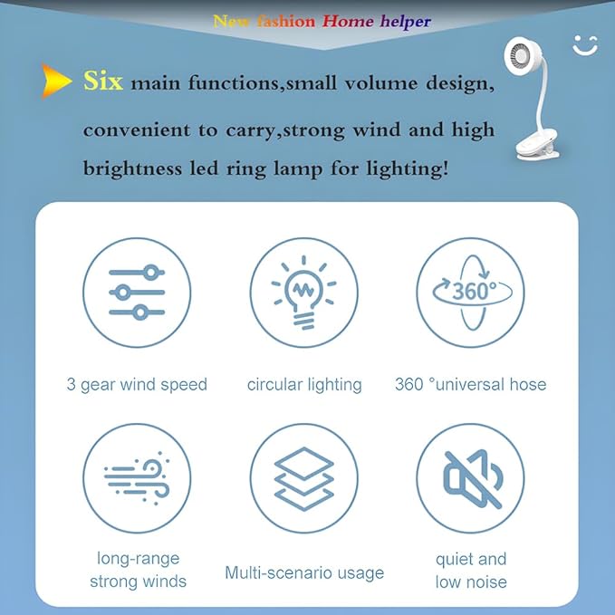 Portable clip and LED lamp 2 in 1 more functions hanging,desktop fan, 4.5W three gears wind speed,two gears led circular lamp high brightness lighting ,touch button with CE FCC certifications (Pink)