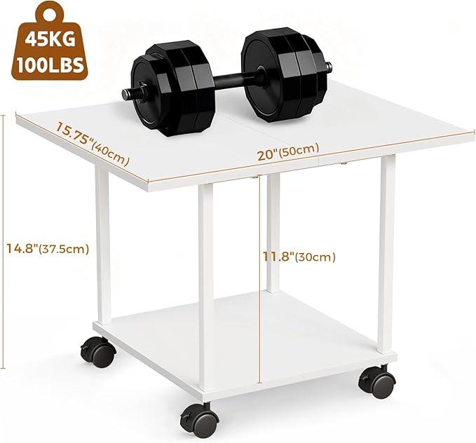 BEWISHOME 2-Tier Industrial Mobile Printer Stand, Rolling Cart with Storage Shelf, Lockable Wheels, for Home, Office (White) BDZ01W
