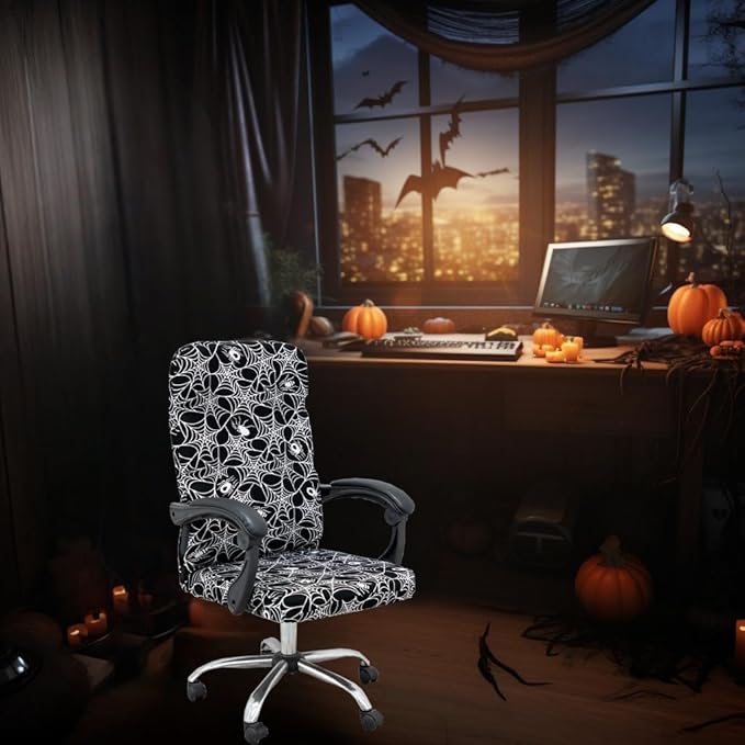 Halloween Office Chair Covers Gothic Spider Web Spooky Spider on Black Horror Theme Print Stretchable Slipcover for Modern Simplism Style High Back Boss Chair (No Chair)(Halloween02, M)…