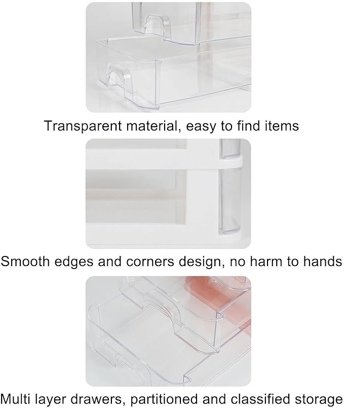 Mini Desktop Drawer Plastic White Frame with Clear Drawers Small Storage Drawers Containers Multi-layer Storage Organization Units for Storing Arts, Crafts, Sewing Accessories, Stationary (3 Layers)