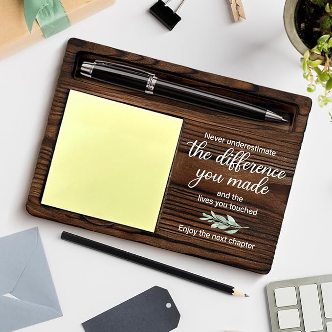 Retirement Gifts for Men Women, Retired Leaving Farewell Goodbye Gifts for Coworker Boss Leader Teacher, Never Underestimate the Difference You Made Sticky Note Holder for Desk