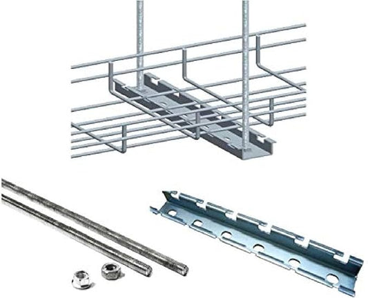 Kable Kontrol Ceiling Hanger Kits – 6” Width - Wire Mesh Tray Cable Management Rack Cords Organizer Cable Basket, Zinc Plated Steel NEC Approved for Network, Fiber Optic, Cabling Accessory