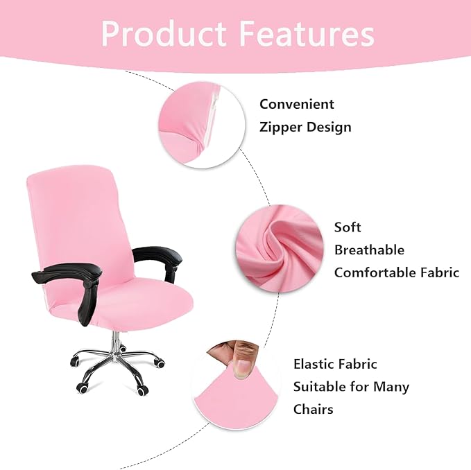 Office Chair Cover,Removable Desk Chair Cover with Zipper,Stretch Anti-dust Universal Rotating Office Seat Slipcover,Washable High Back Computer Seat Protector for Pets (Pink, Large)
