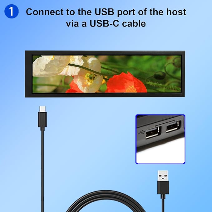 VSDISPLAY 8.8 Inch 1920x480 IPS LCD Monitor as Secondary Display/DIY Computer PC Case GPU CPU RAM Temperature Data Monitoring Sensor Panel,Black